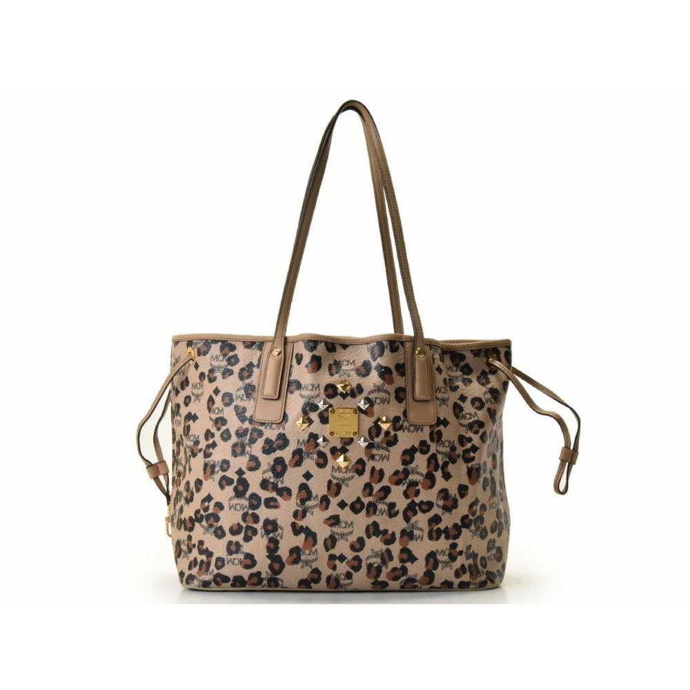 MCM Loveless collaboration tote bag beige leopard